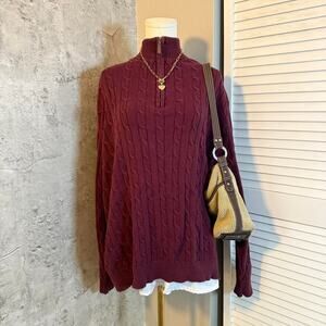 Burgundy Club Room Cable Knit Quarter Zip Crewneck